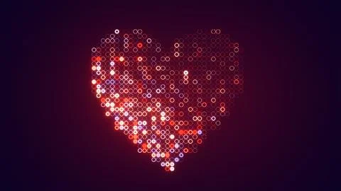 Heart shape formed by abstract glowing circles representing love and technology Ilustración de archivo