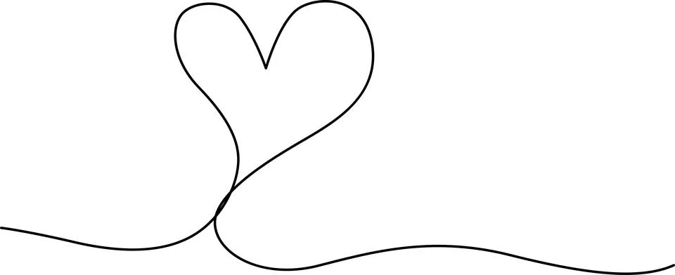 A heart shape formed by a single continuous line with a wavy base. Vector Stock Illustration