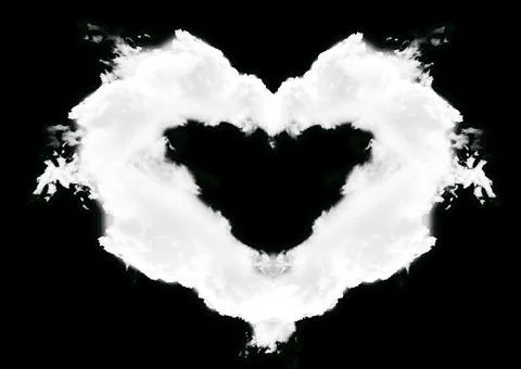 Heart Shape Formed by White Cloud on Black Background 库存照片