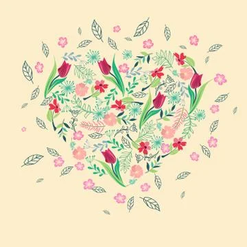 Heart shape frame floral background. Stock-Illustration