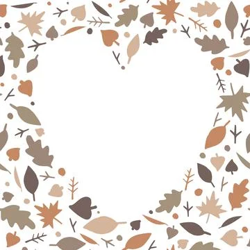 Heart shape frame from multi-colored autumn leaves a white background. Autumn Stock Illustration