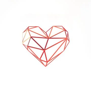 Heart shape geometric polygon isolated on white background, 3d render Stock Illustration