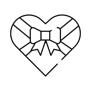 Heart shape gift box with ribbon outline icon Stock Illustration