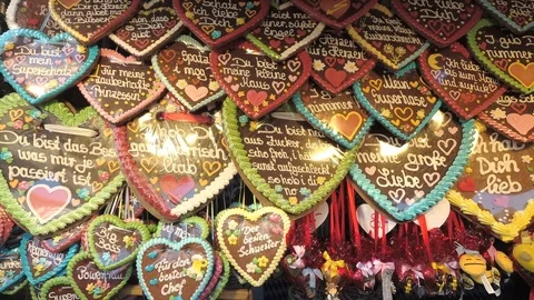 Heart shape Ginger bread Oktoberfest fairground German Munich Beer Festival Stock Footage 96271343
