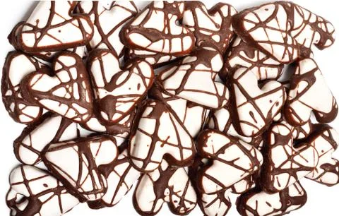 Heart shape glazed biscuits background Stock Photos