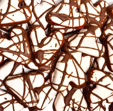 Heart shape glazed biscuits background Stock Photos