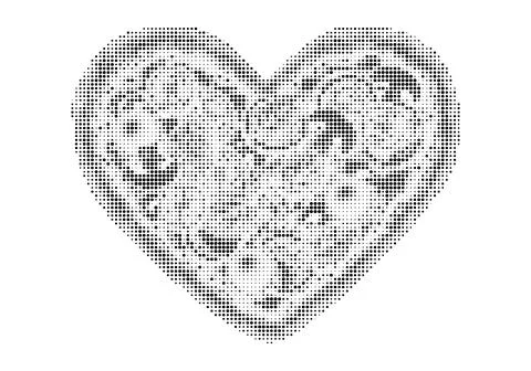 Heart shape halftone pattern in black and white for romantic graphic design.. Stock Illustration
