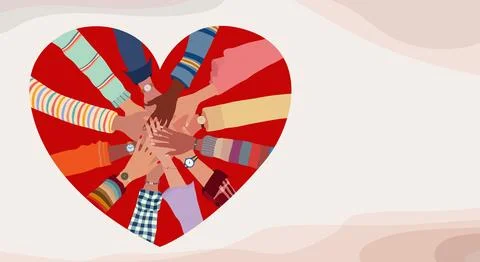 Heart shape with hands inside in circle of people in sign of volunteering Stock Illustration
