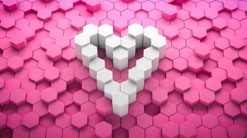 Heart shape in hexagons backgrounds 3d illustration Stock Photos