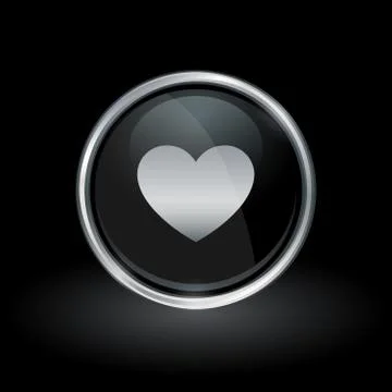 Heart shape icon inside round silver and black emblem Stock Illustration