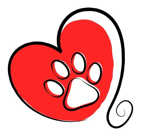 Heart shape icon in red colored doodle animal paw print. stock illustration Stock Illustration