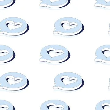 A heart shape icon in a speech bubble seamless pattern. Isometric vector illu Stock Illustration