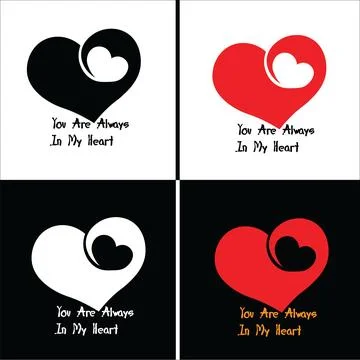 Heart shape icons with romantic text Stock Illustration