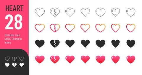 Heart Shape Icons set. Stock Illustration