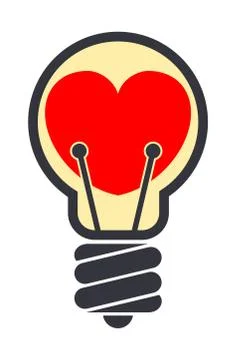 Heart shape inside light bulb isolated on white background Stock Illustration