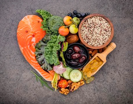 Heart shape of ketogenic low carbs diet concept. Ingredients for healthy food Stock Photos