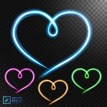 Heart Shape Light Motion Effect Sets, Isolated on Transparent Pattern, Vect.. Illustrazione stock