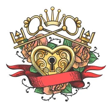 Heart Shape Lock with Keys Stock Illustration