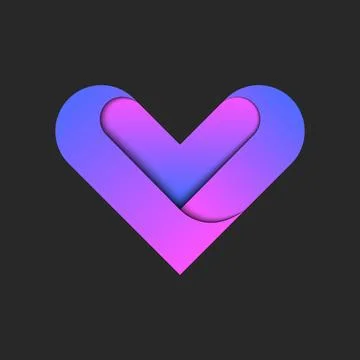 Heart shape logo on a black background, featuring purple and pink gradient .. Stock Illustration