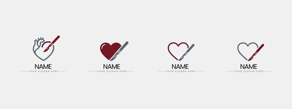 Heart shape logo set featuring medical scalpel blade design Stock Illustration