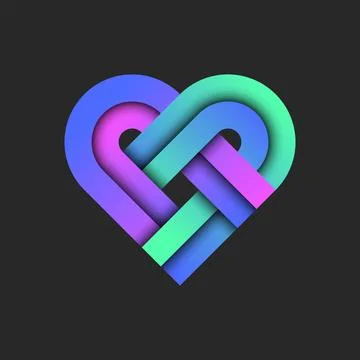 Heart shape logo from vibrant gradient, intersection rounded stripes with 3.. Illustrazione stock