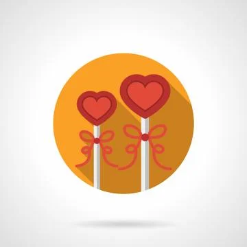 Heart shape lollipops round flat vector icon Stock Illustration