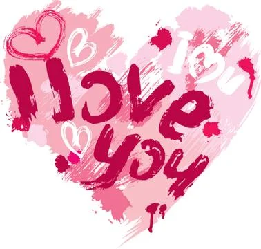 Heart shape is made of brush strokes and scribbles and words love, i love you Stock Illustration