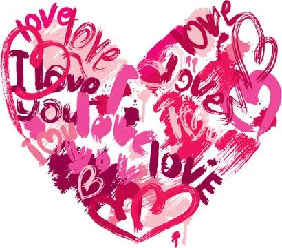 Heart shape is made of brush strokes and scribbles and words love, i love you Stock Illustration