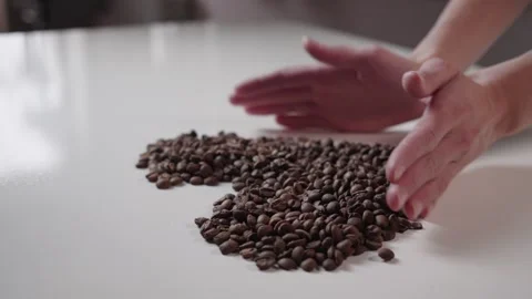 Heart Shape Made From Coffee Beans By Hands Stock Footage 330481499