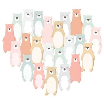 A heart shape made from cute bear characters Stock Illustration