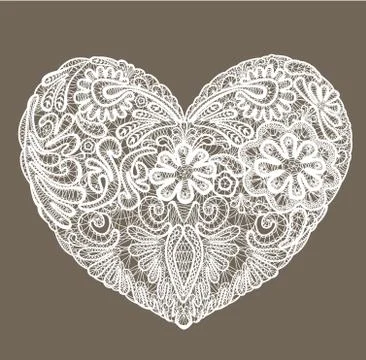 Heart shape is made of lace doily, element for valentines day or wedding desi Stock Illustration