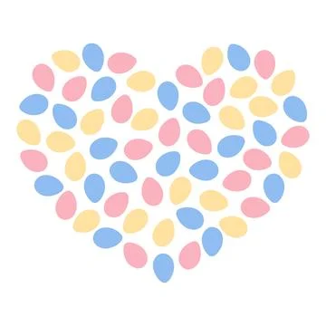 Heart shape made of multicolor eggs in trendy soft palette. Easter greetings or Stock Illustration