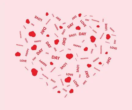 Heart shape made of red hearts with love words, I love you card with heart. Stock Illustration