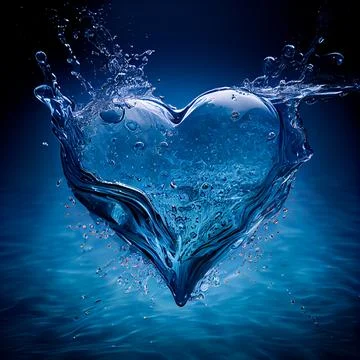 Heart shape made of water with splashes, 3d render Stock Illustration