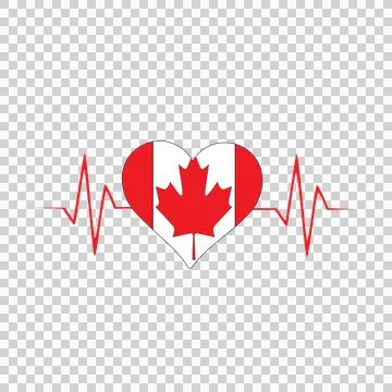 Heart Shape With Maple Leaf Ekg pulsing line silhouette 库存插图