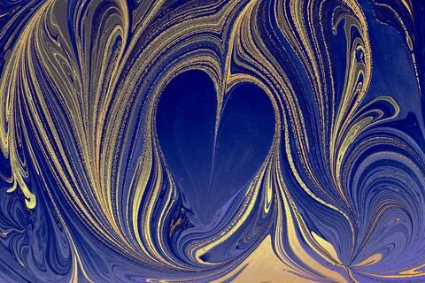 Heart shape on a marbling painting pattern background イラスト素材