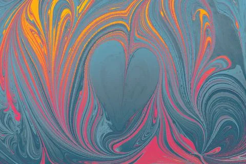 Heart shape on a marbling painting pattern background Stock Illustration