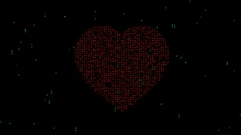 Heart shape with matrix code on plain black background Stock Footage 240927034