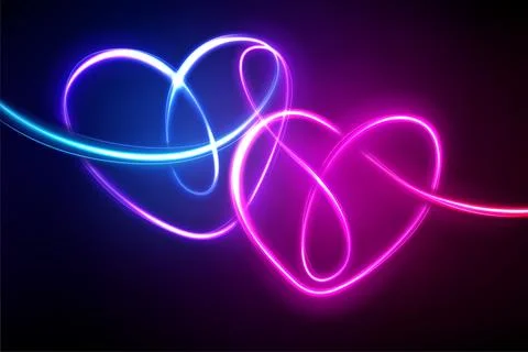 Heart Shape Neon Light Motion Effect, Vector Illustration Stock Illustration