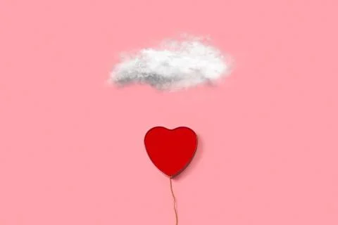 A heart shape open box and in the shape of a balloon with a white cloud on .. Foto stock