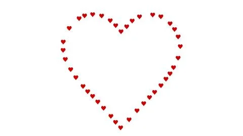  heart shape outline composed of tiny red hearts on white background Stock Illustration