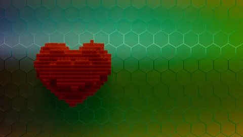 Heart shape pattern behind hexagon grid on colored geometric background.... Illustrazione stock