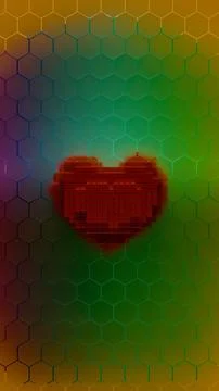 Heart shape pattern behind hexagon grid on colored geometric background.... Stock Illustration