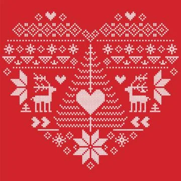 Heart shape pattern Christmas with reindeer Stock Illustration