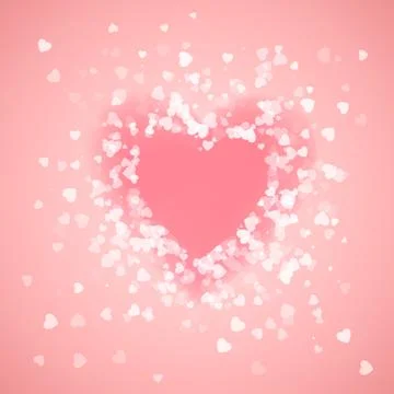 Heart shape pink confetti. Splash with pink heart frame inside Stock Illustration