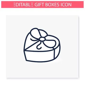 Heart shape present line icon. Editable Stock Illustration