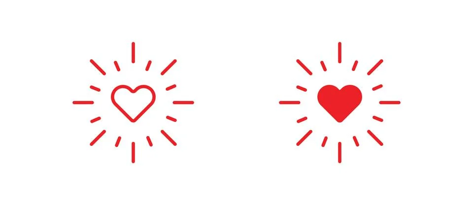 Heart shape with rays red icon in flat style. Isolated vector illustration Stockillustratie