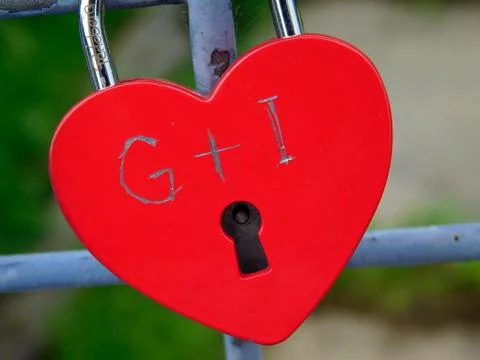 Heart-shape Red Padlock in Selective Focus Photography Stock Photos