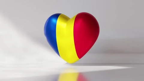 A heart shape rotates continuously, displaying the colors of flag of Romania. Stock Footage 333561125