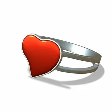 Heart shape ruby and diamond ring on white 3d-illustration 3d-rendering イラスト素材